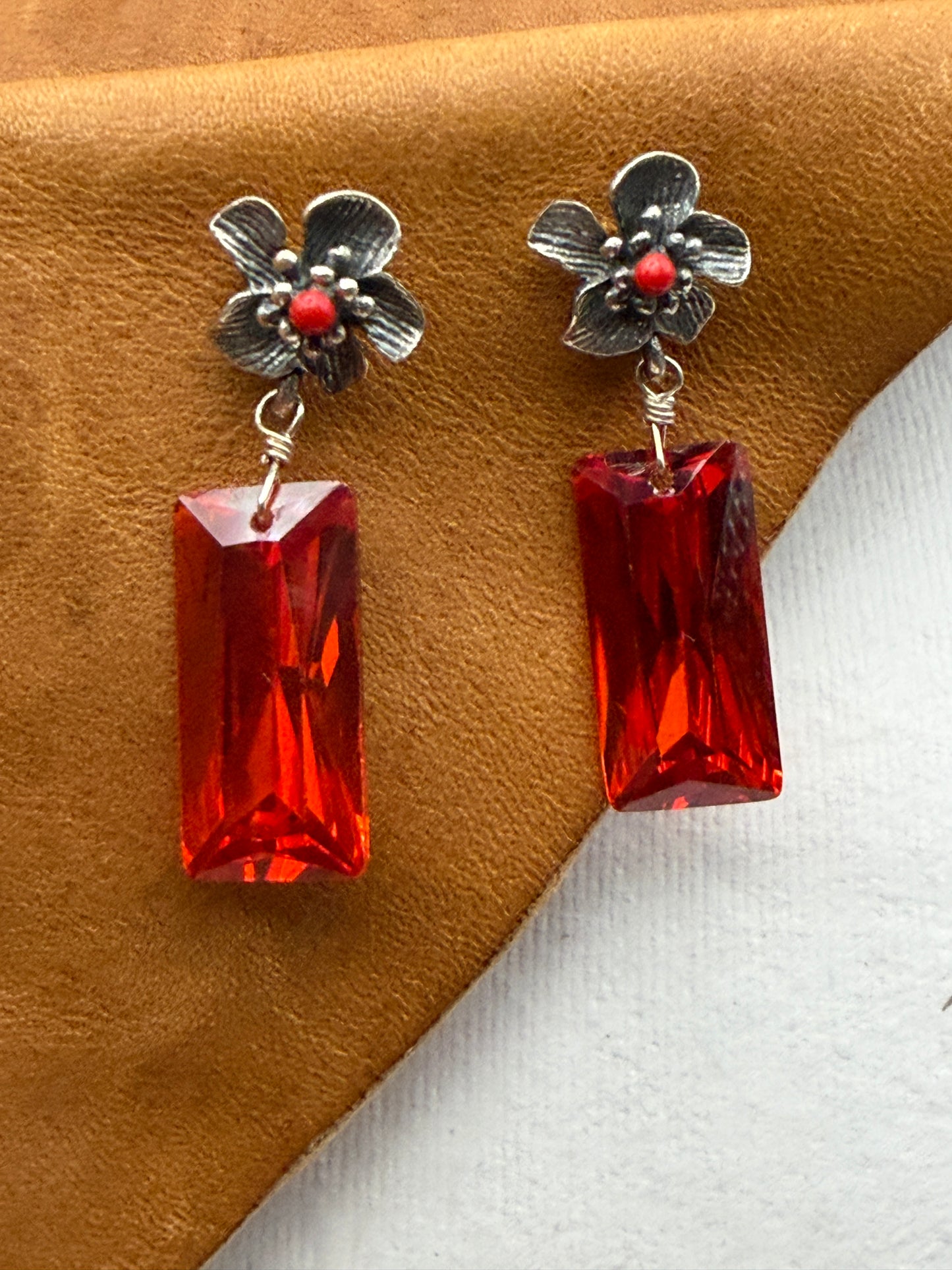 Romantic Baubles: Floral Coral and Crystal Drop Earrings