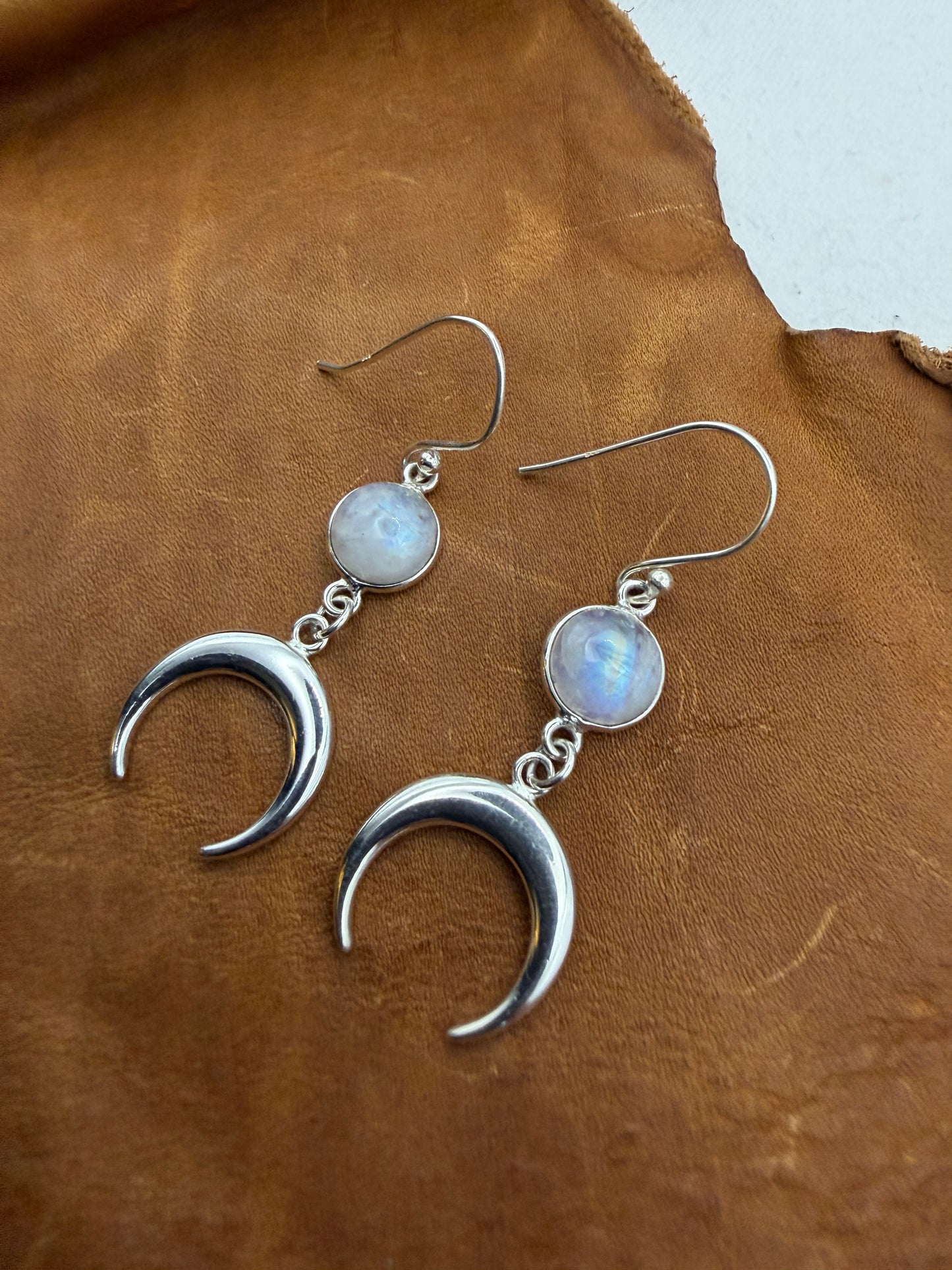 Luminous Allure: Lunar Light Rainbow Moonstone Drop Earrings