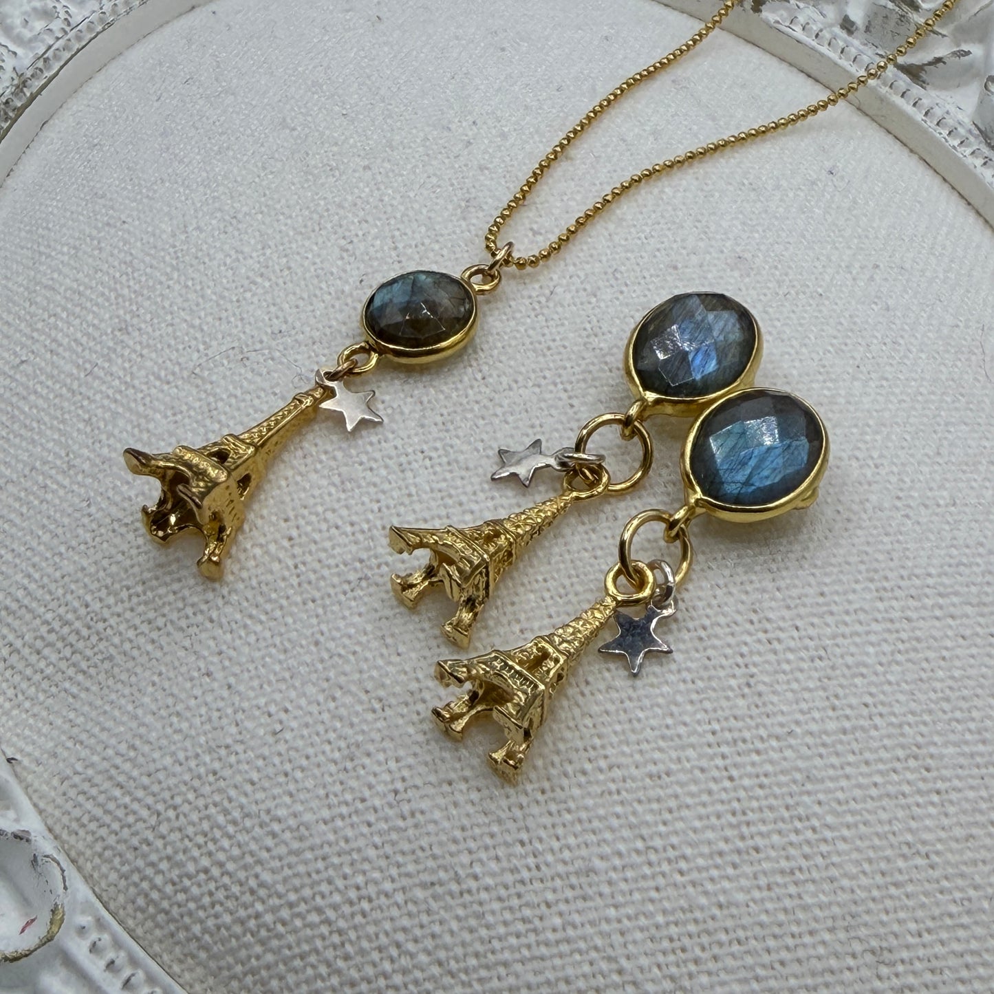 Gems and Geometry: I Love Paris Labradorite Earrings