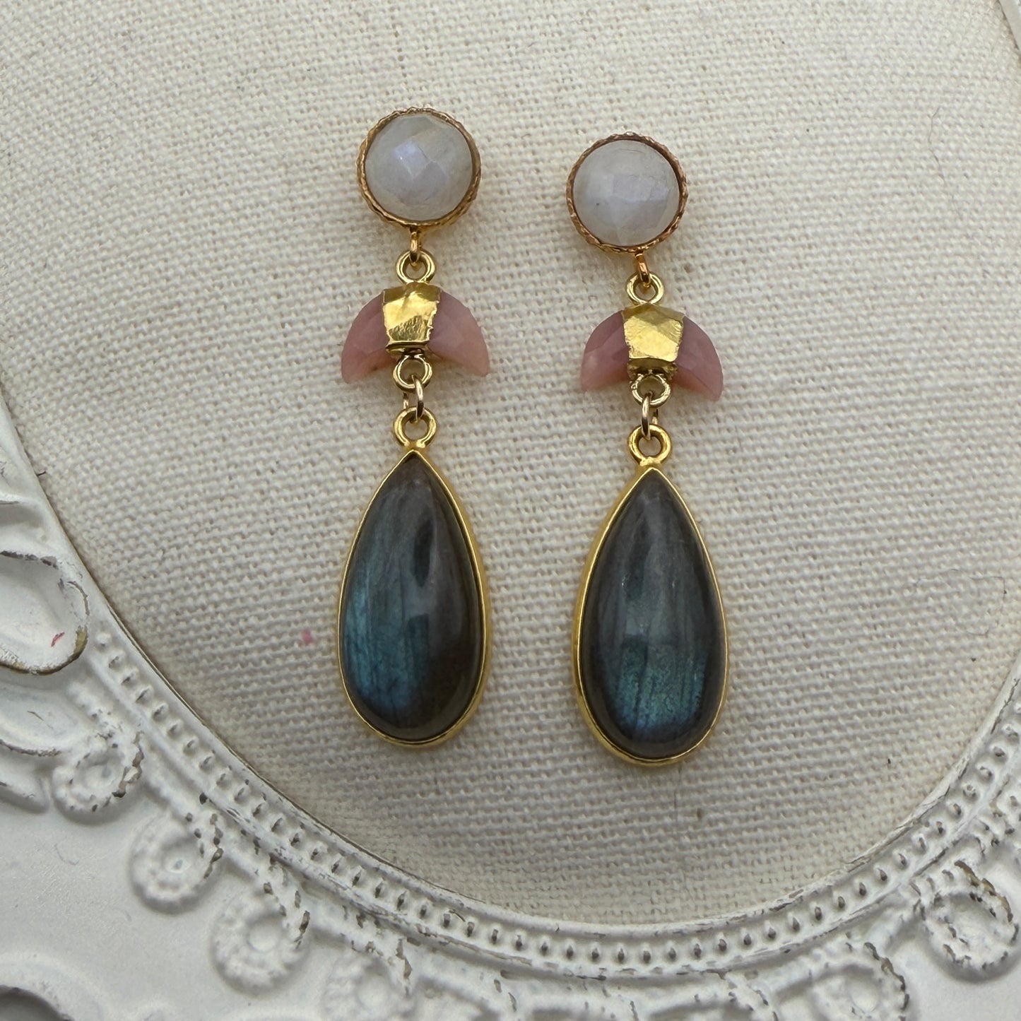 Luminous Allure: Light of a Pink Moon Gemstone Drop Earrings