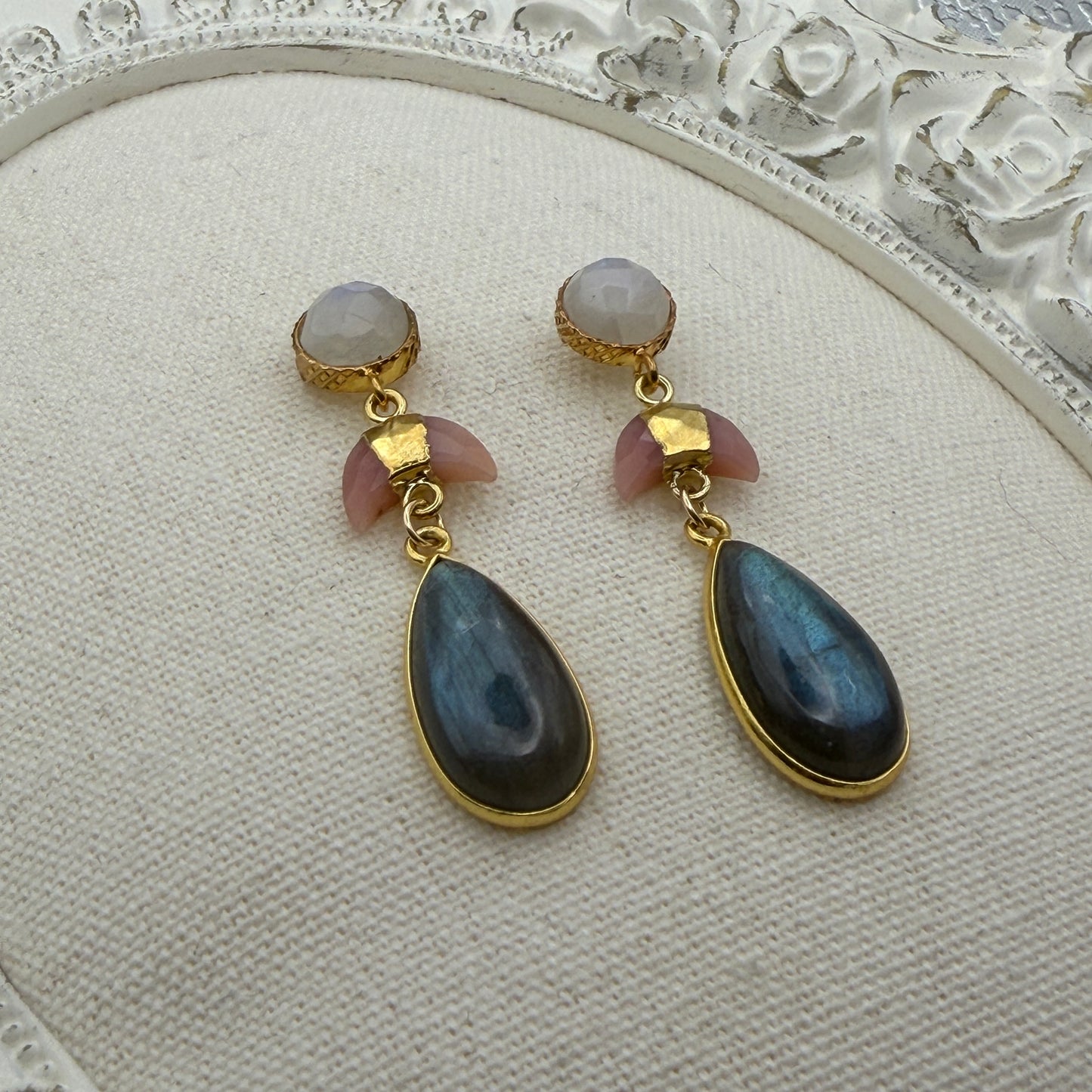 Luminous Allure: Light of a Pink Moon Gemstone Drop Earrings