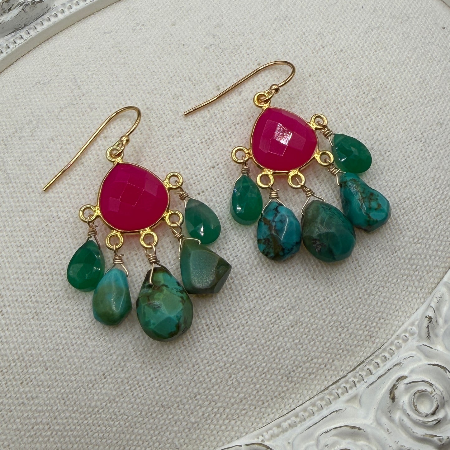 Gems Like Candy: Berry Pink and Turquoise Chandelier Earrings