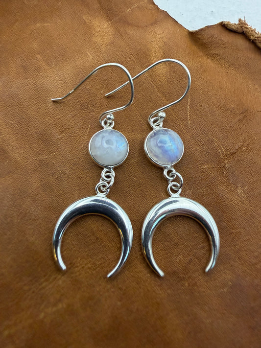 Luminous Allure: Lunar Light Rainbow Moonstone Drop Earrings