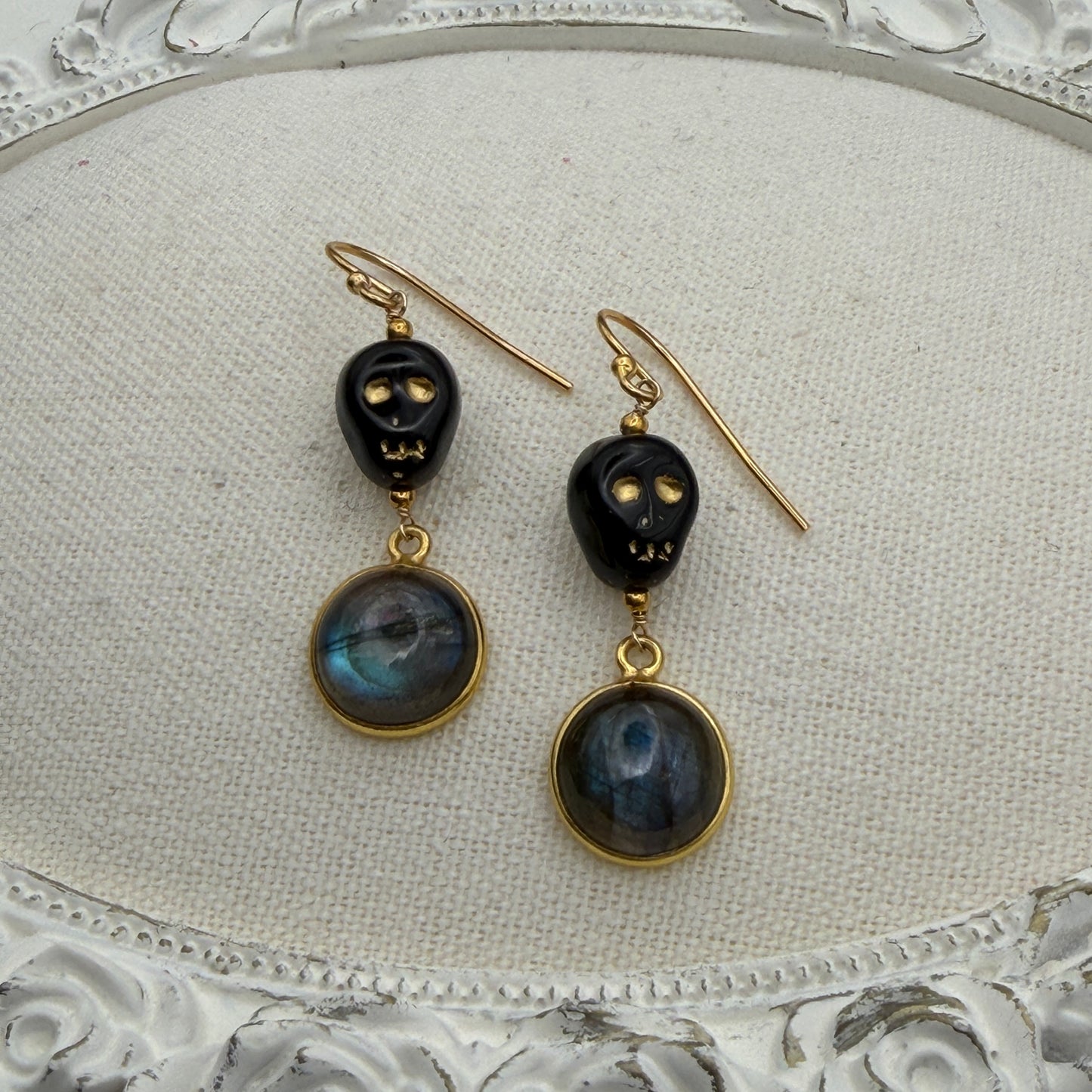 Ornamental Oddities: Smiling Specters Labradorite Drop Earrings