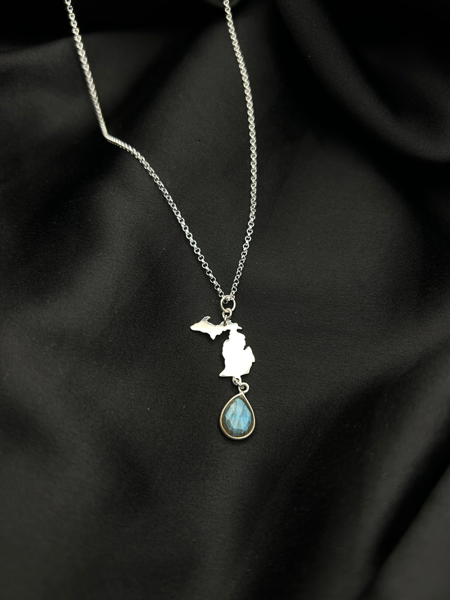 Sterling Silver Michigan Memento Gem Necklace