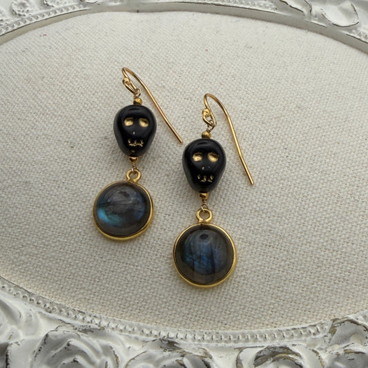 Ornamental Oddities: Smiling Specters Labradorite Drop Earrings