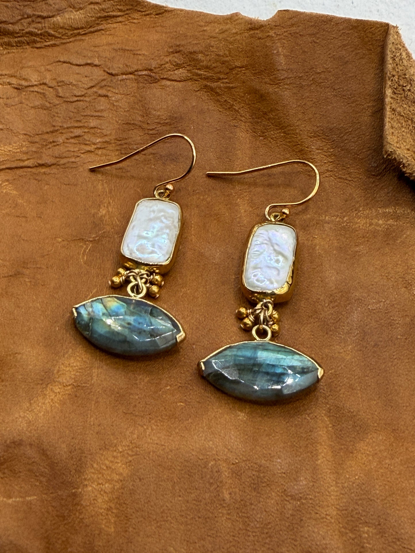 Luminous Allure: Cha-Cha Pearl and Labradorite Drop Earrings