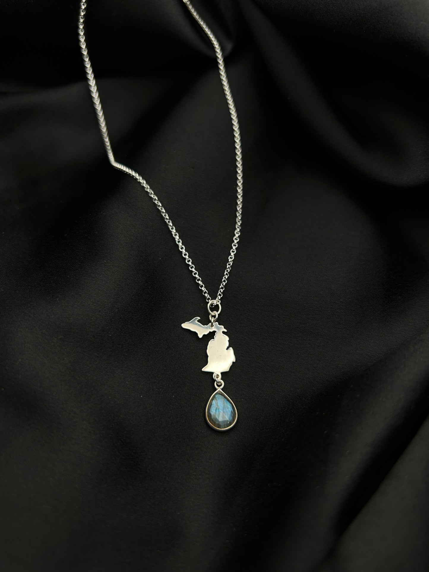 Sterling Silver Michigan Memento Gem Necklace