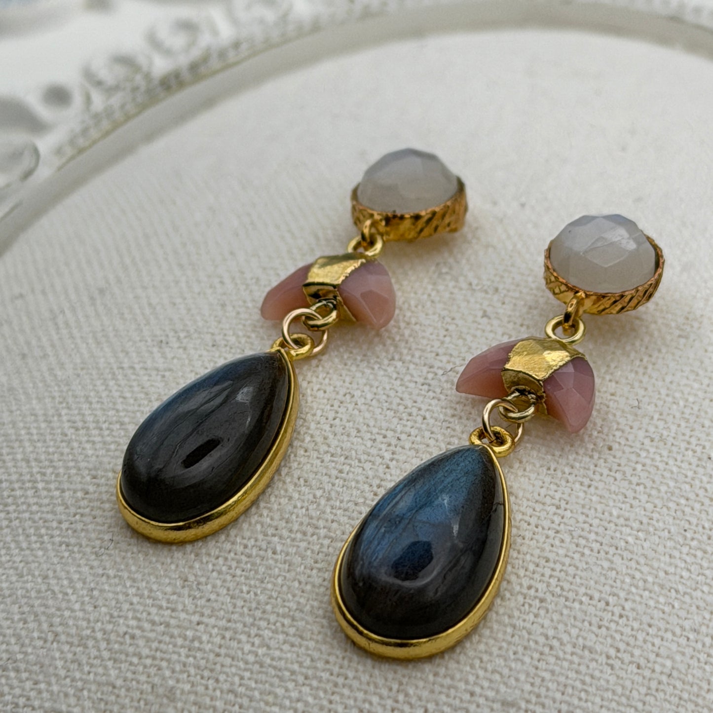 Luminous Allure: Light of a Pink Moon Gemstone Drop Earrings