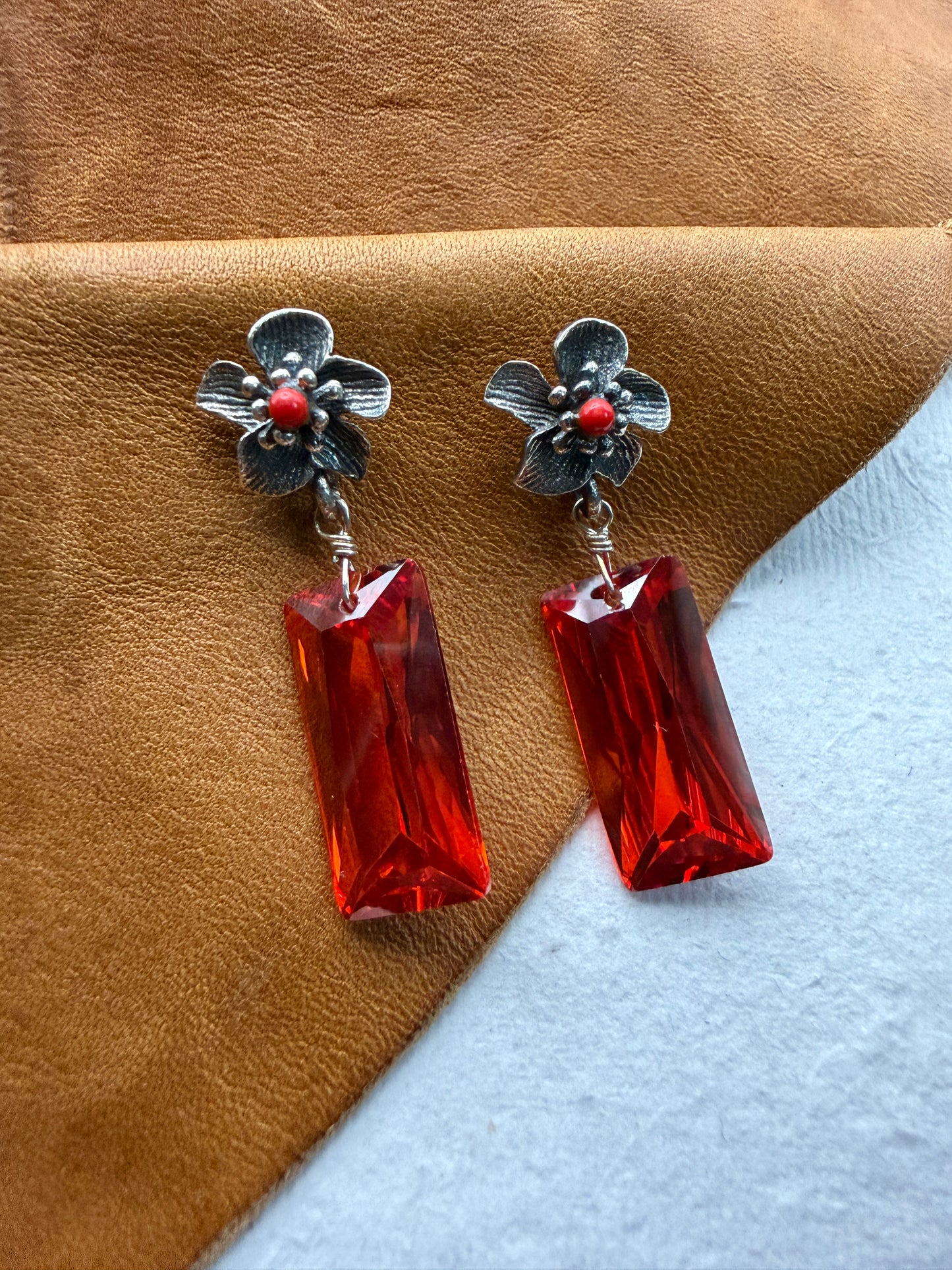 Romantic Baubles: Floral Coral and Crystal Drop Earrings