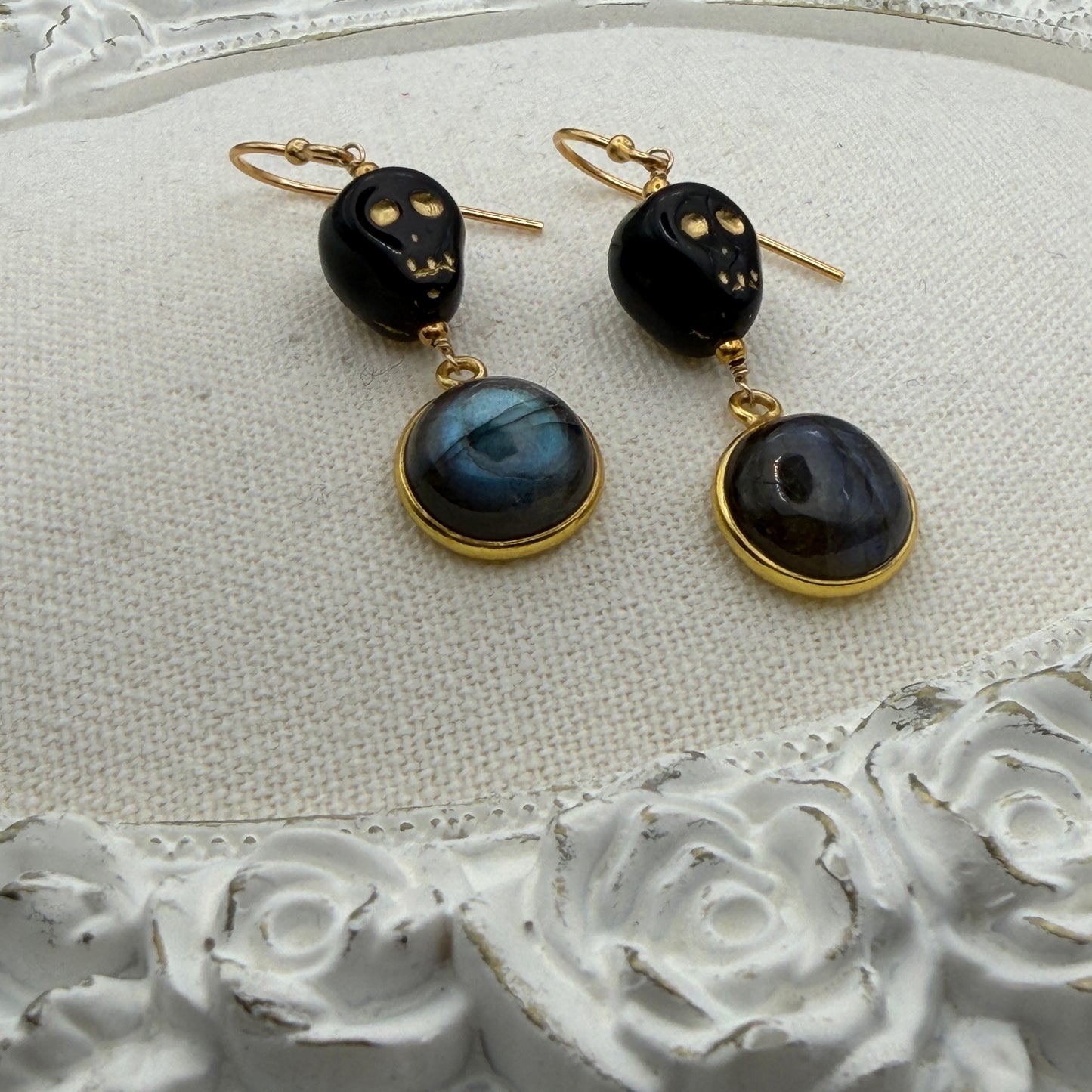 Ornamental Oddities: Smiling Specters Labradorite Drop Earrings