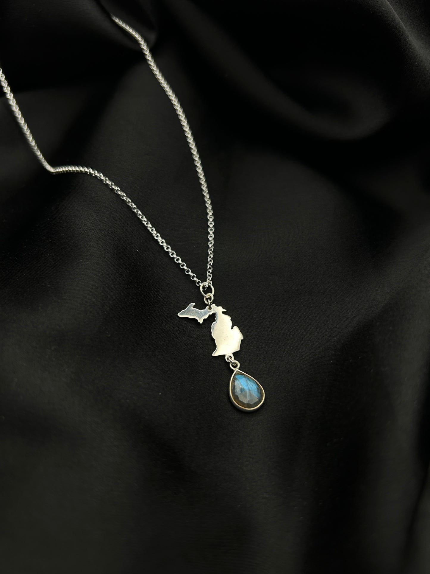 Sterling Silver Michigan Memento Gem Necklace