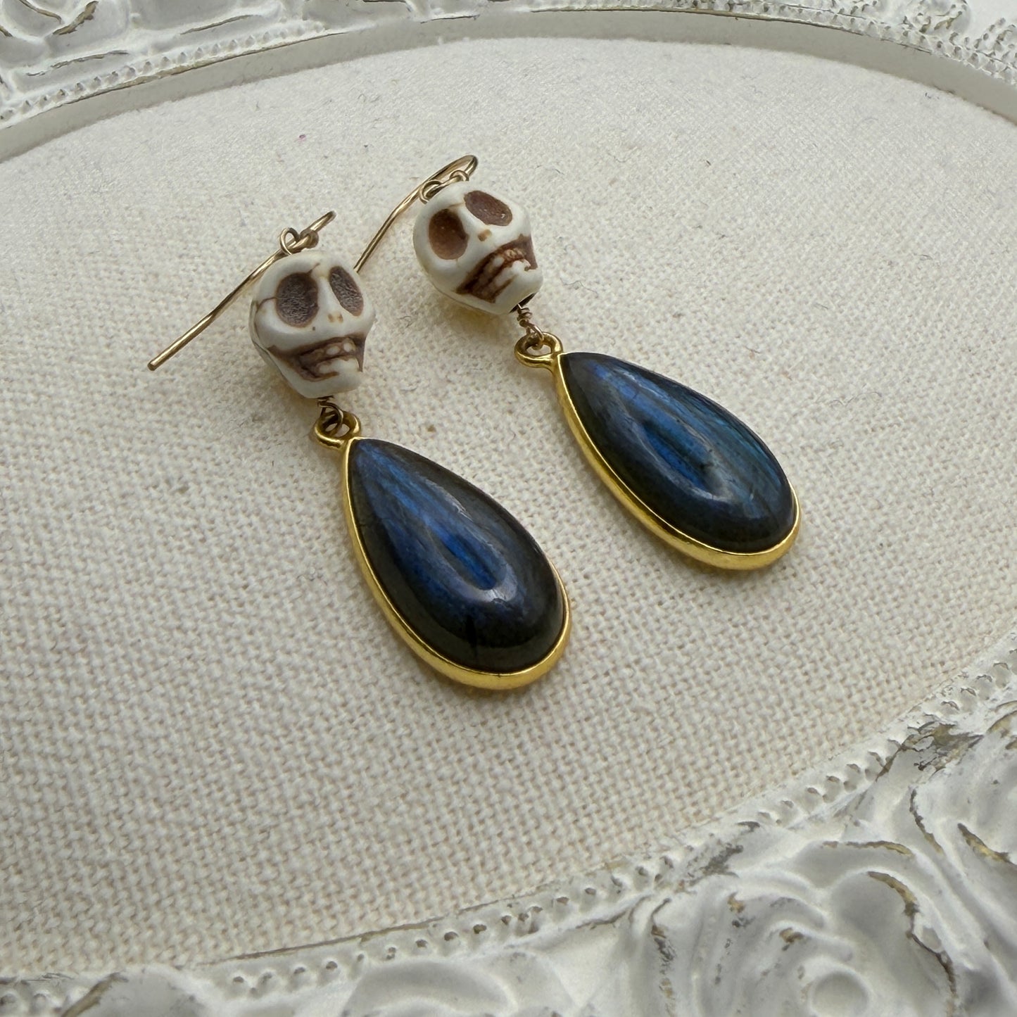 Ornamental Oddities: Smiling Specters and Labradorite Teardrop Earrings