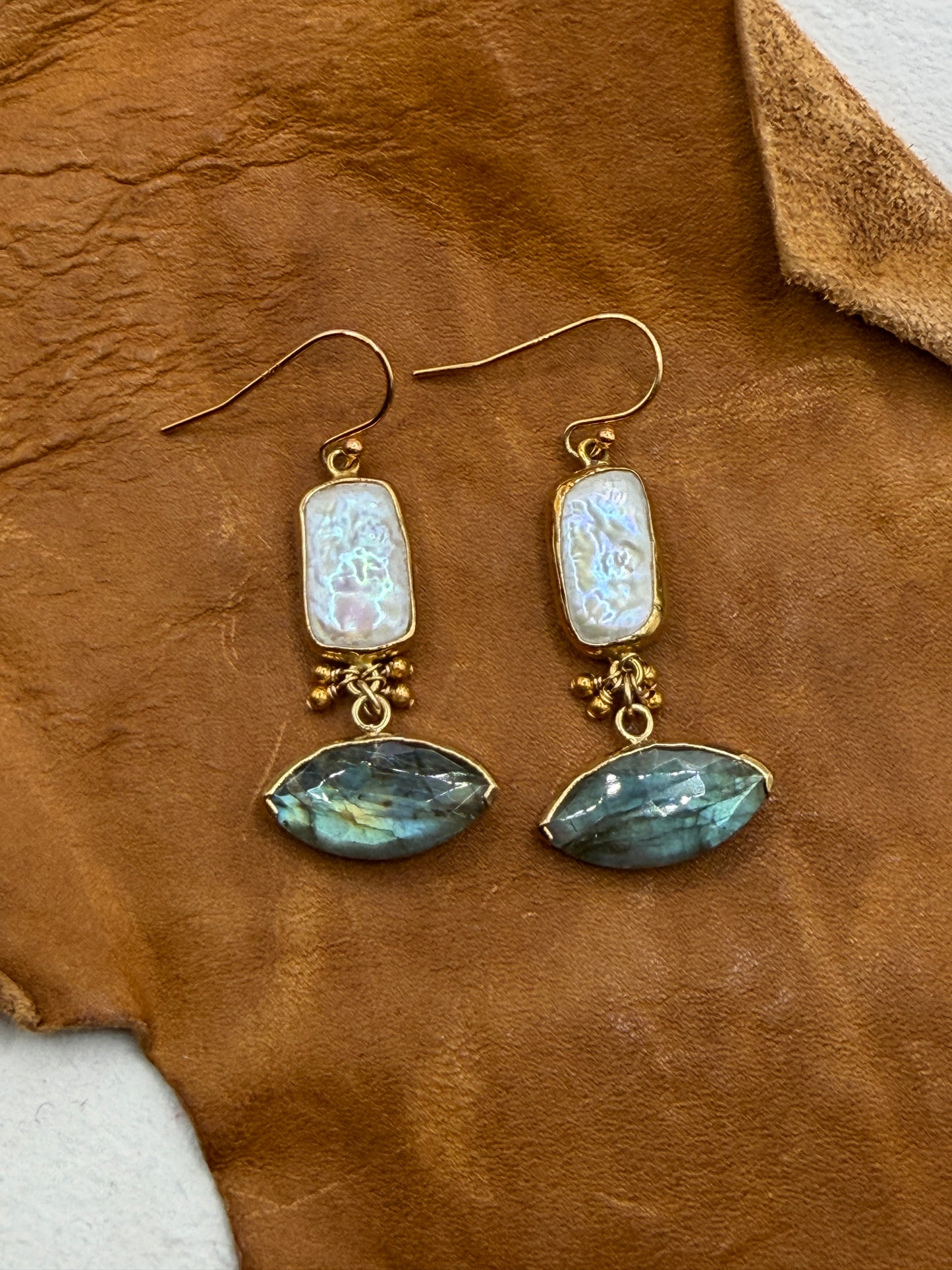 Luminous Allure: Cha-Cha Pearl and Labradorite Drop Earrings