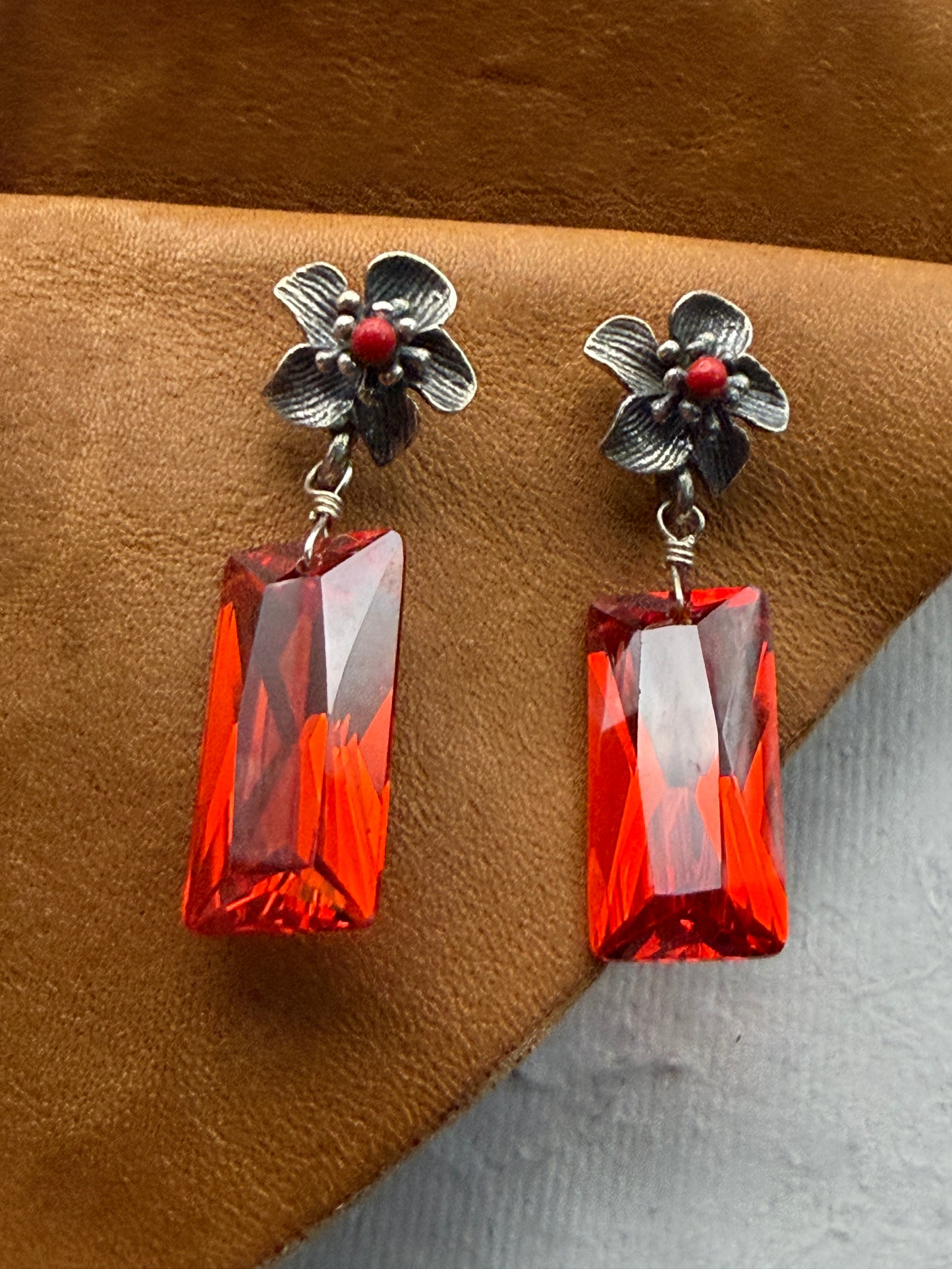 Romantic Baubles: Floral Coral and Crystal Drop Earrings