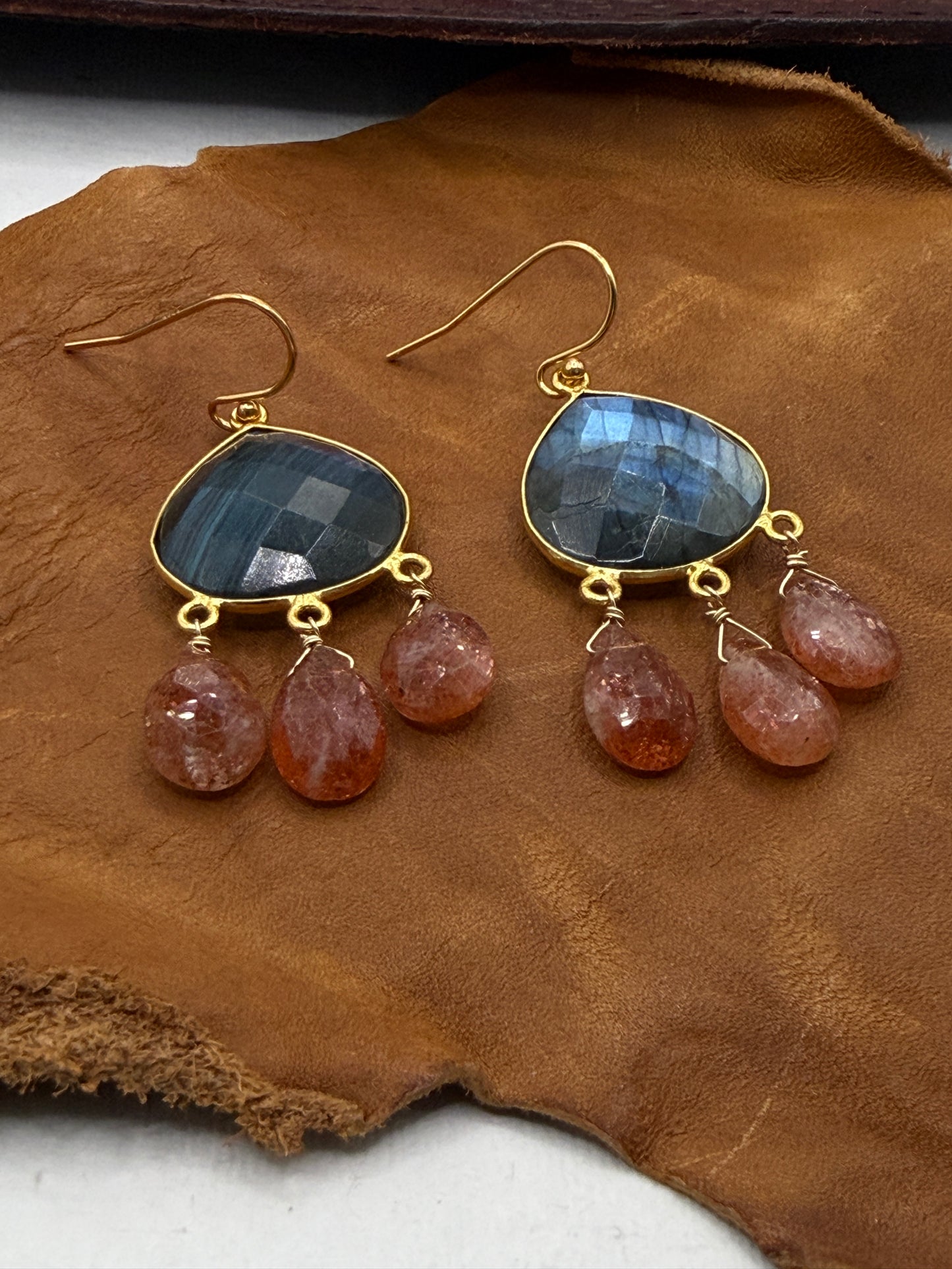 Luminous Allure: Sparkling Sunset Labradorite and Sunstone Chandelier Earrings