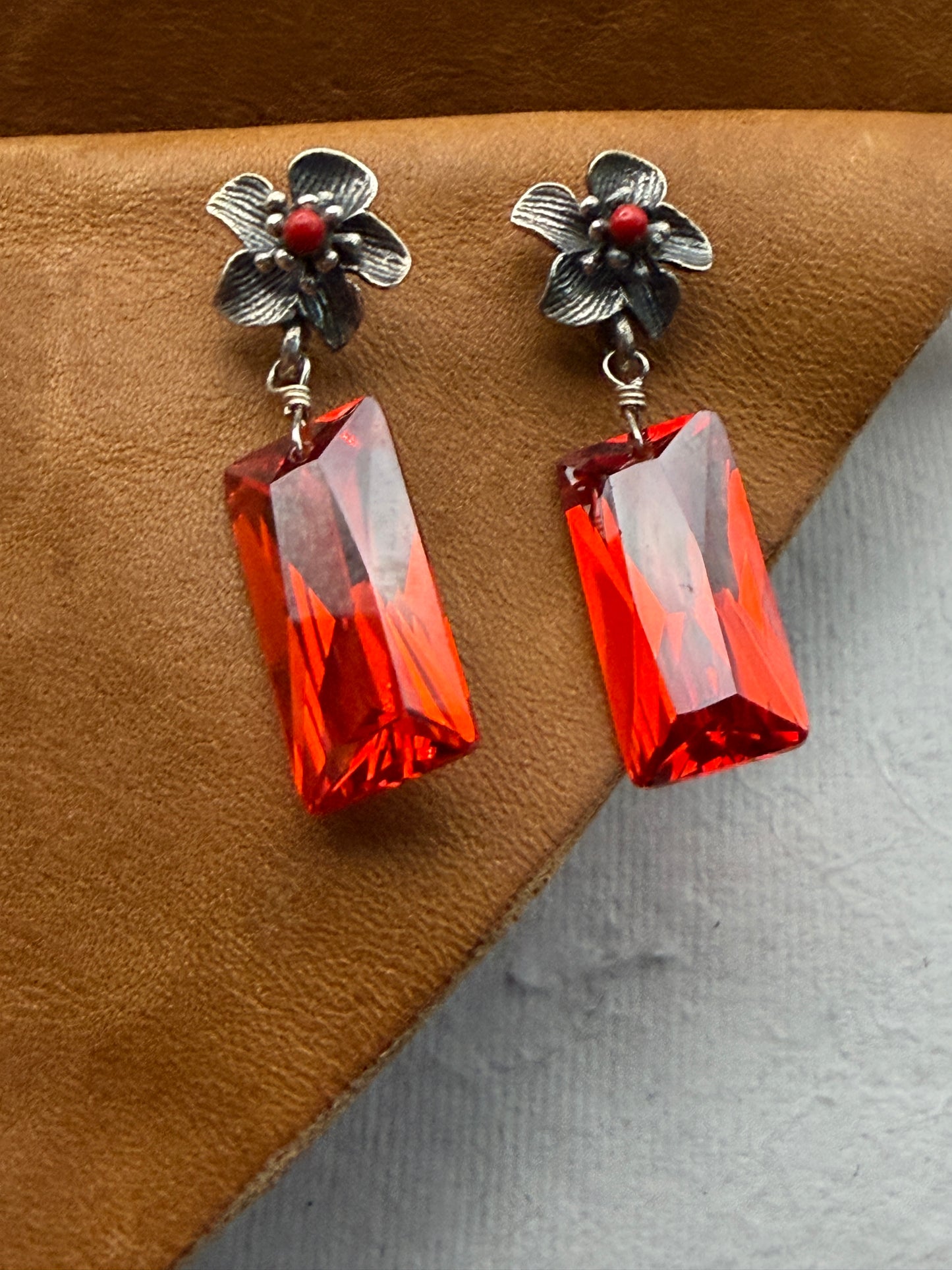 Romantic Baubles: Floral Coral and Crystal Drop Earrings