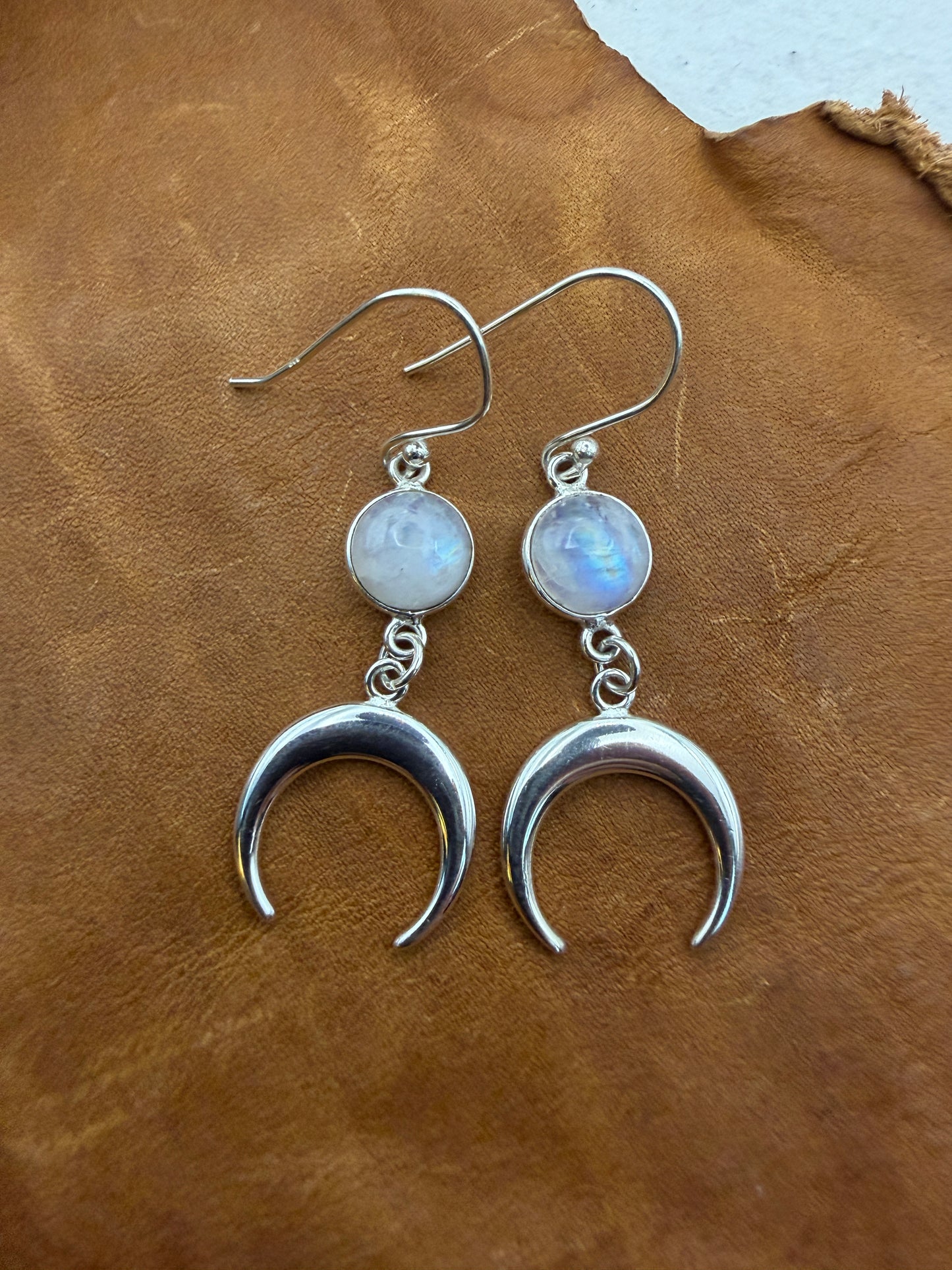 Luminous Allure: Lunar Light Rainbow Moonstone Drop Earrings