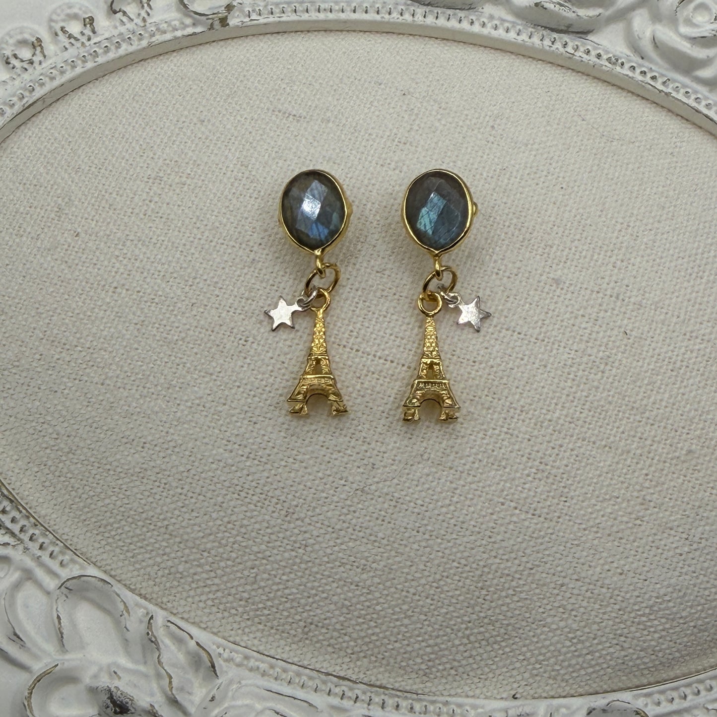 Gems and Geometry: I Love Paris Labradorite Earrings