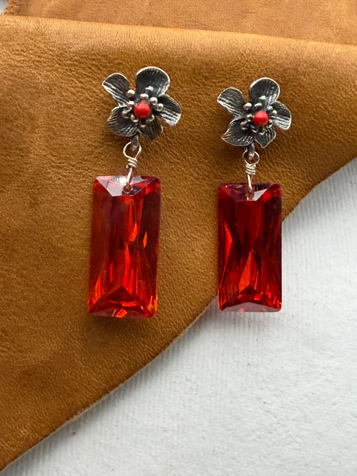 Romantic Baubles: Floral Coral and Crystal Drop Earrings