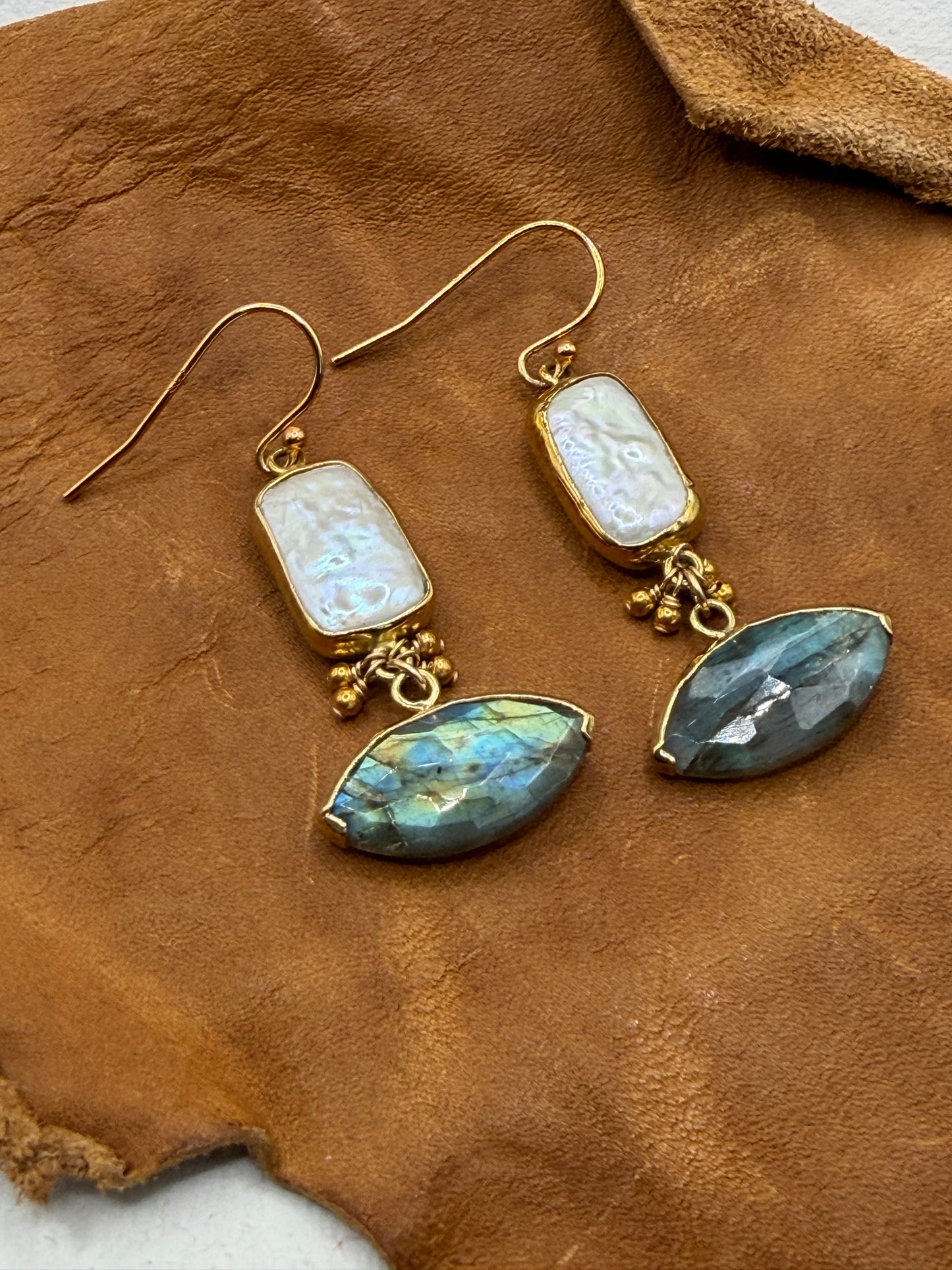 Luminous Allure: Cha-Cha Pearl and Labradorite Drop Earrings