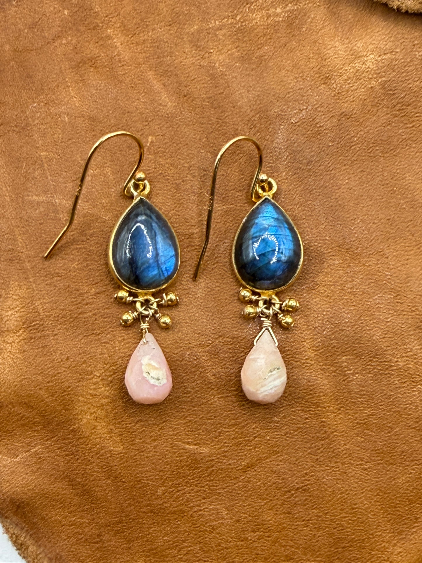 Luminous Allure: Cha-Cha Labradorite and Pink Opal Drop Earrings