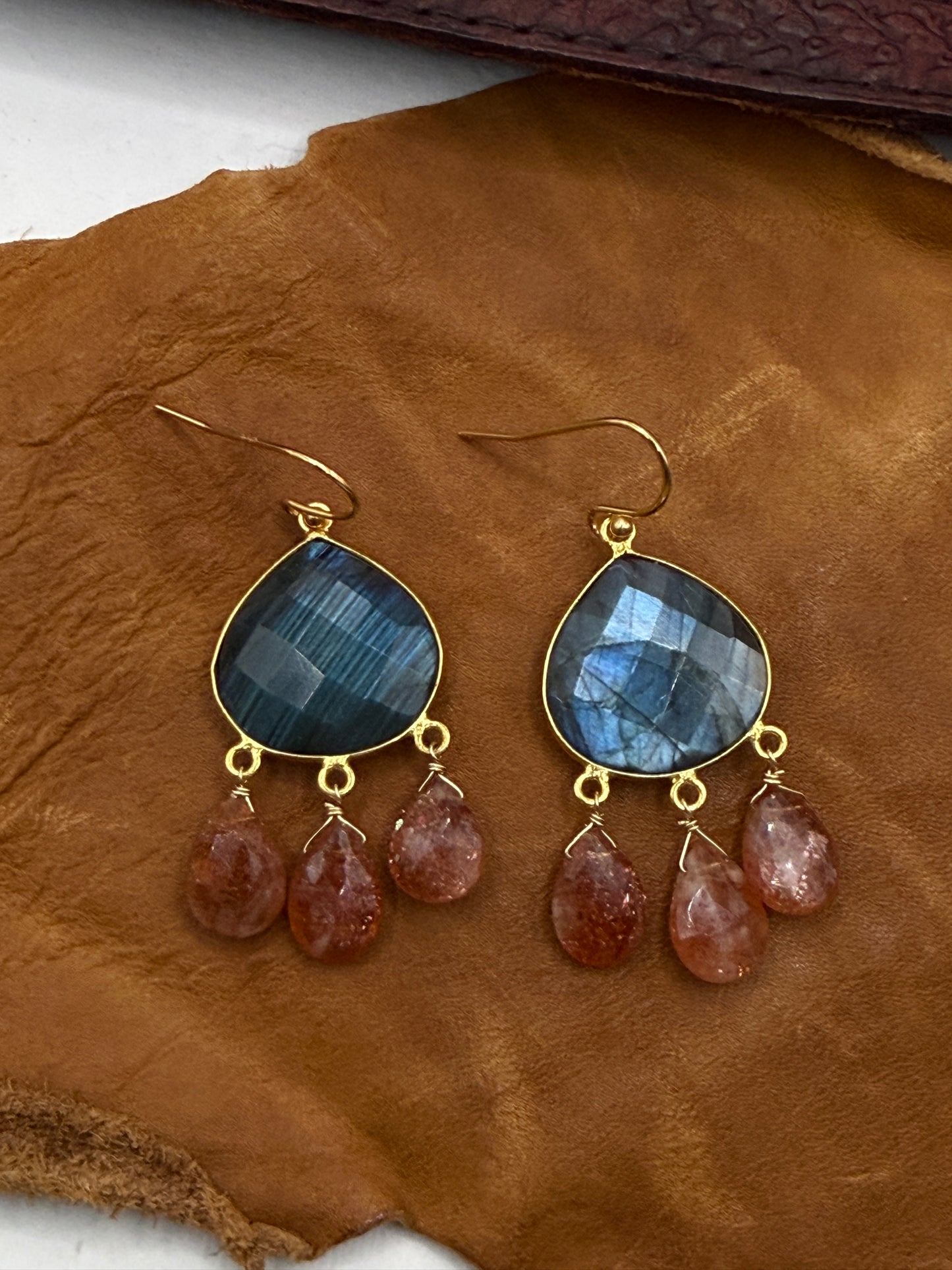 Luminous Allure: Sparkling Sunset Labradorite and Sunstone Chandelier Earrings