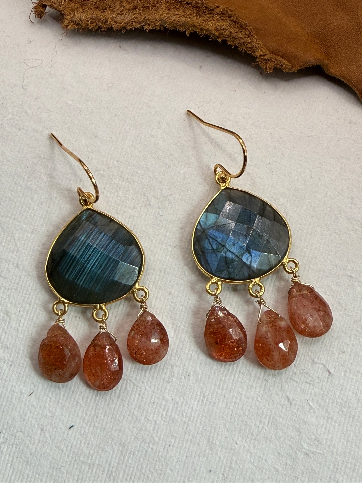 Luminous Allure: Sparkling Sunset Labradorite and Sunstone Chandelier Earrings