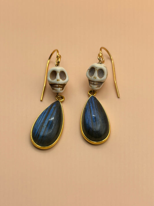 Ornamental Oddities: Smiling Specters and Labradorite Drop Earrings