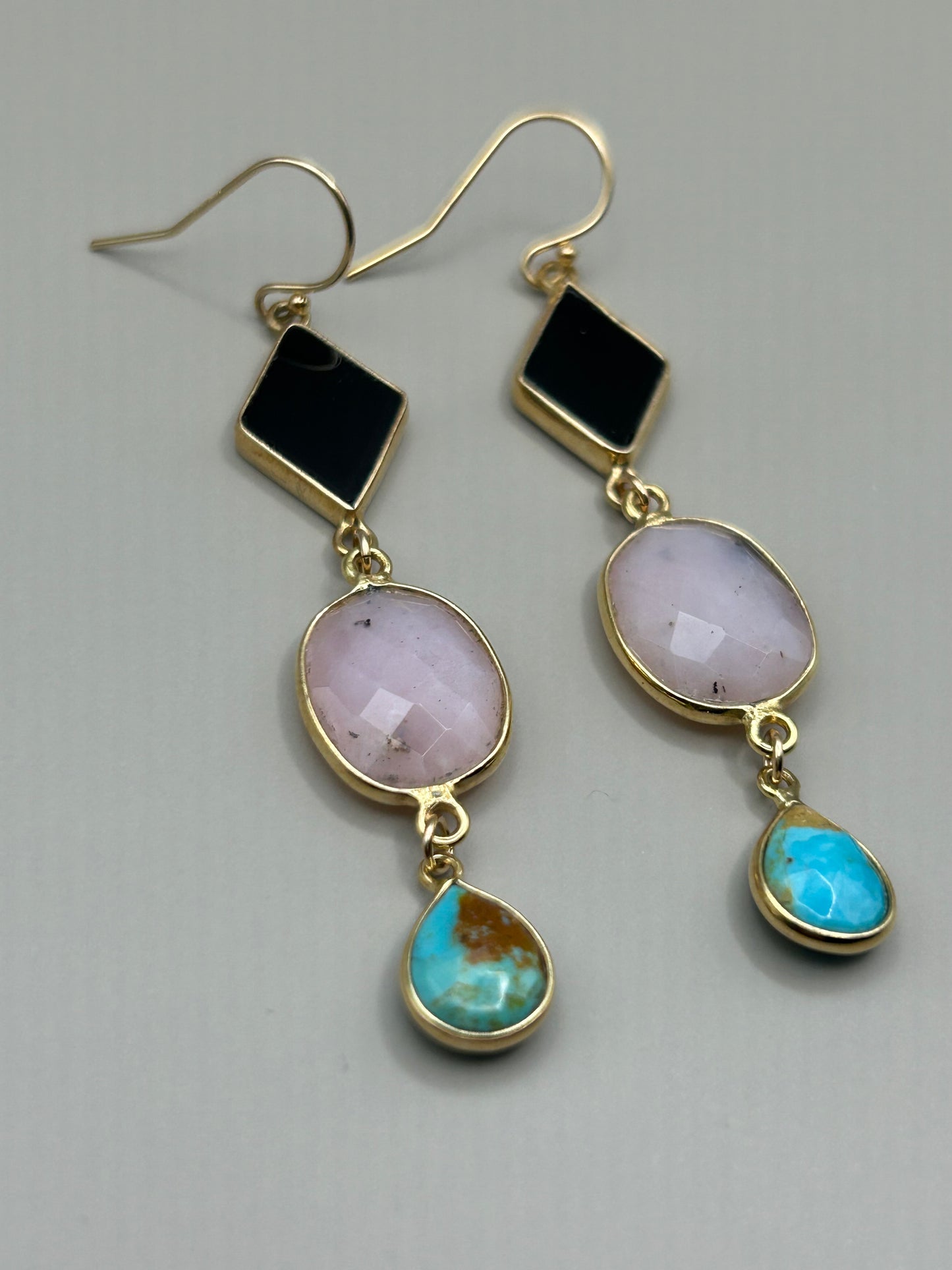 Gems and Geometry: Onyx Opal and Turquoise Stack Earrings