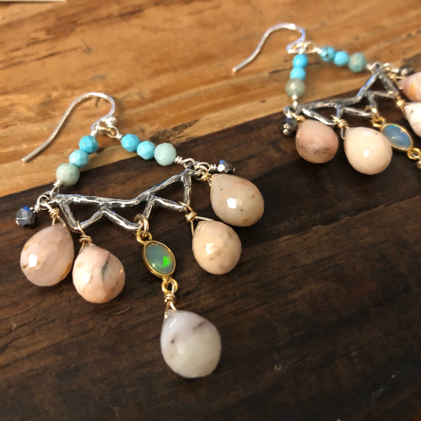 Candy Pink Opal Chandelier Earrings