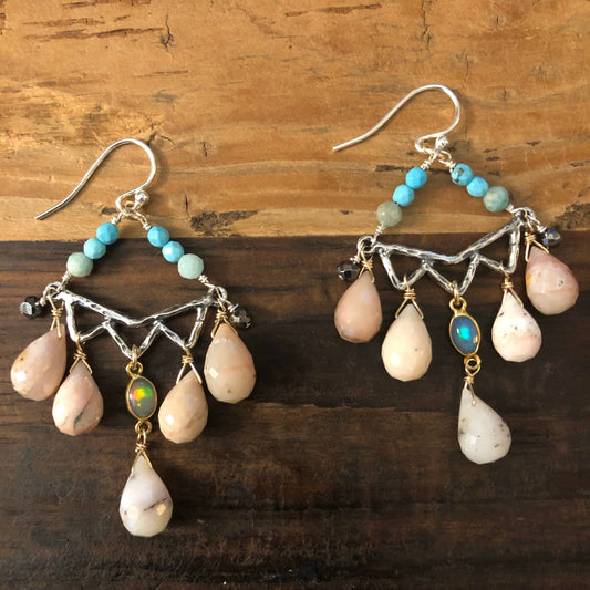 Candy Pink Opal Chandelier Earrings