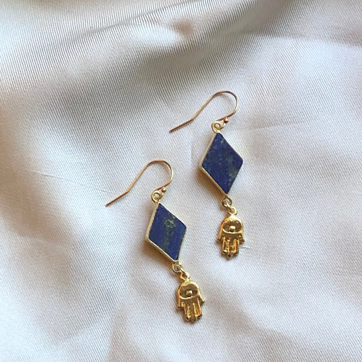 Gems and Geometry: Hamsa and Lapis Earrings