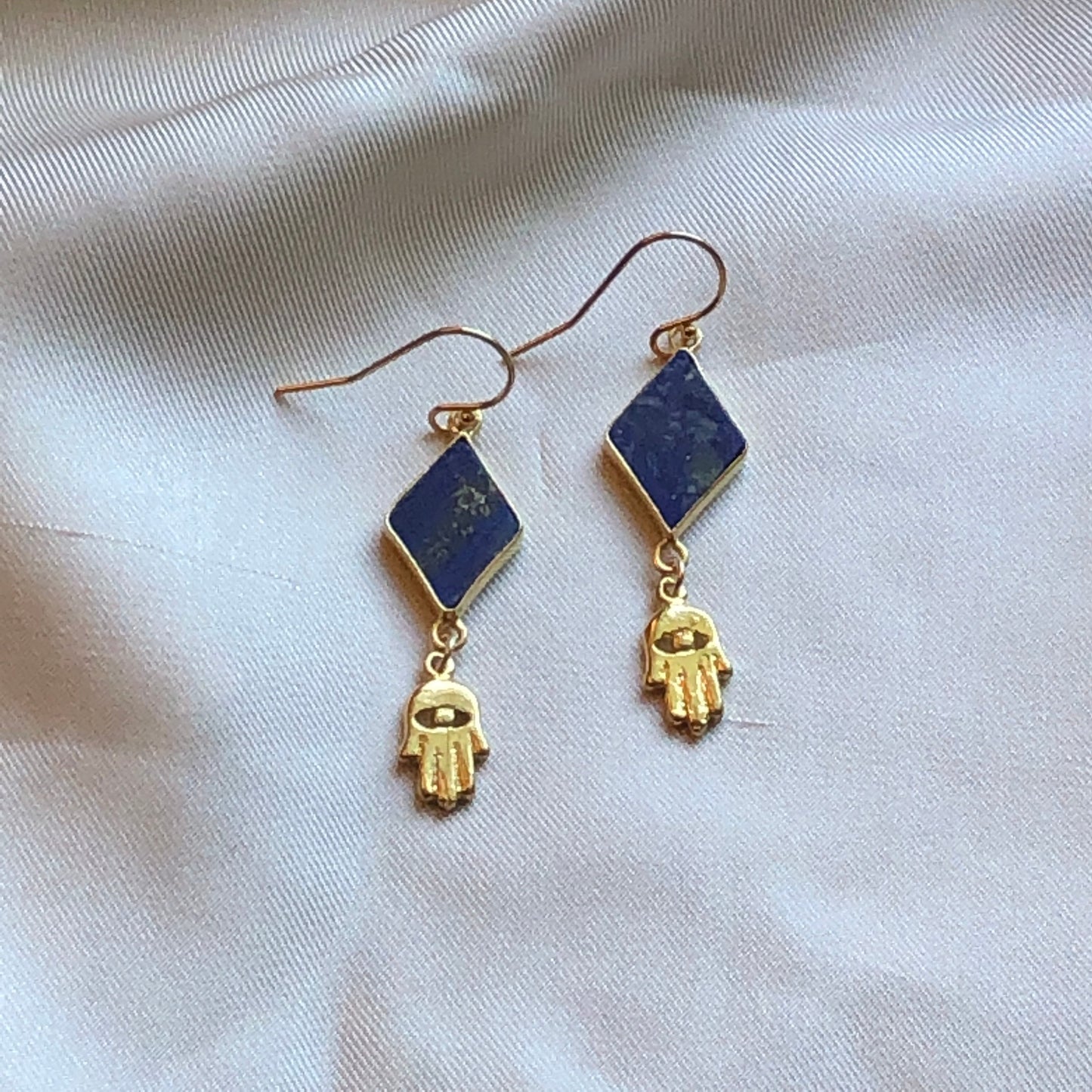 Gems and Geometry: Hamsa and Lapis Earrings