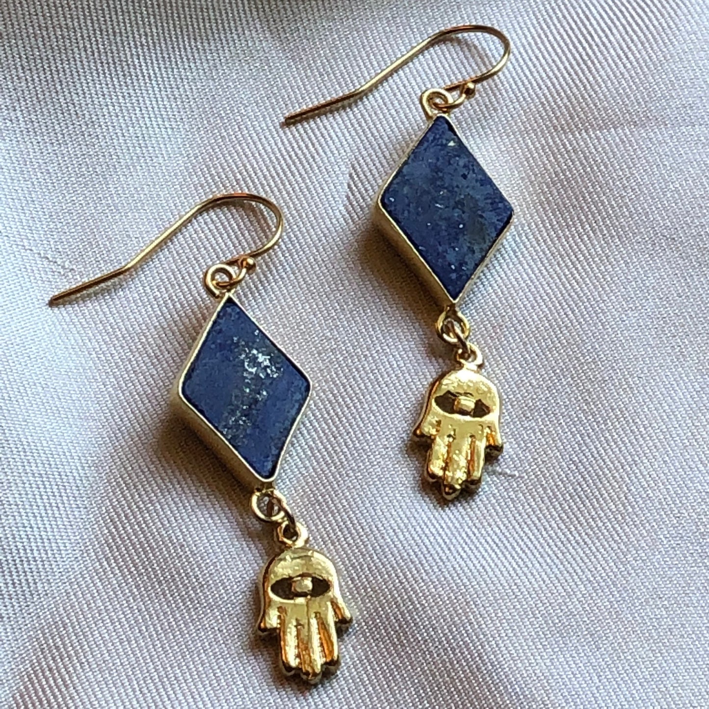 Gems and Geometry: Hamsa and Lapis Earrings