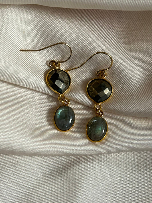 Gems and Geometry: Pyrite and Labradorite Earrings