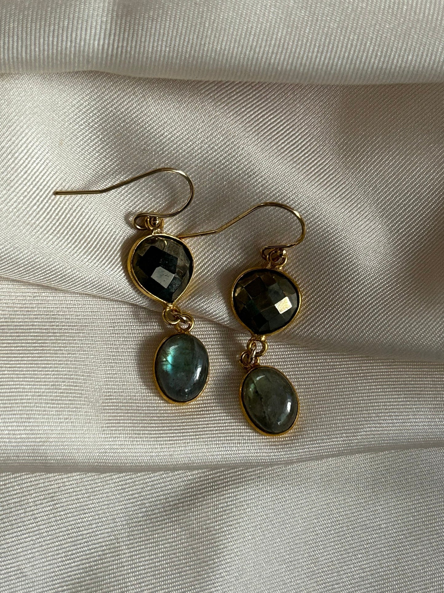 Gems and Geometry: Pyrite and Labradorite Earrings