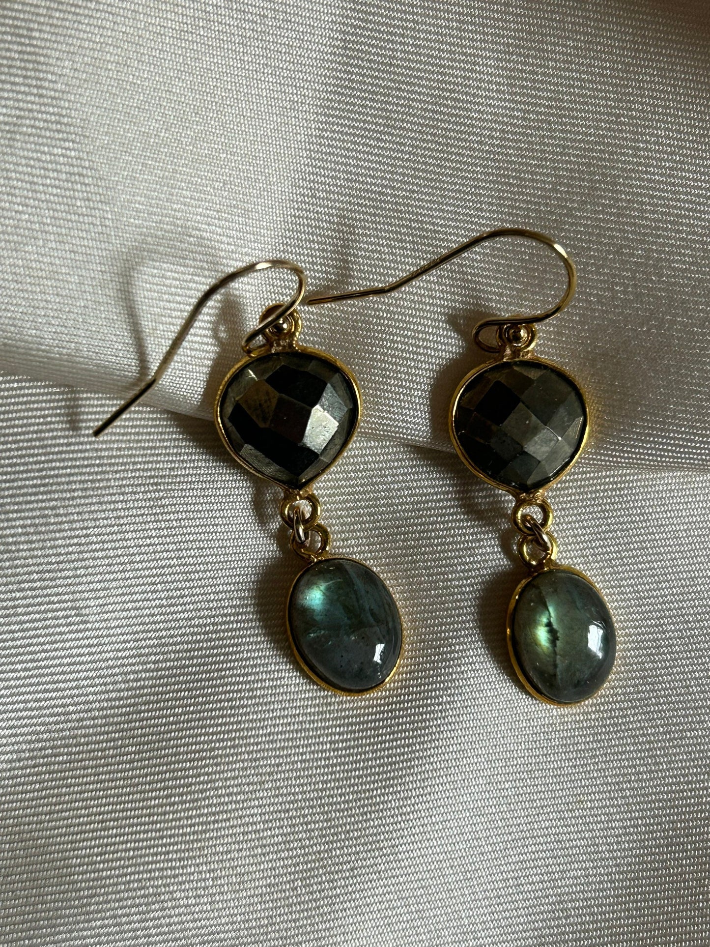 Gems and Geometry: Pyrite and Labradorite Earrings