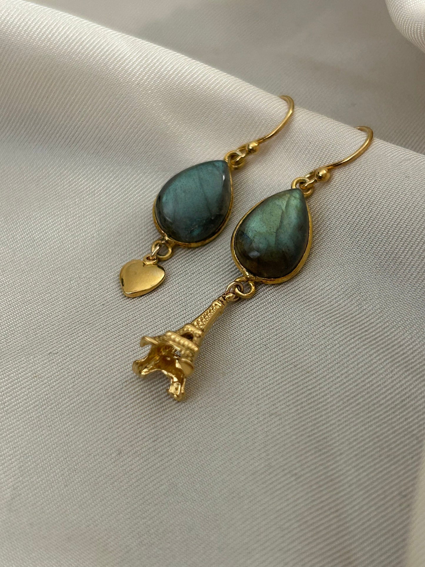 Gems and Geometry: I Love Paris Labradorite Earrings