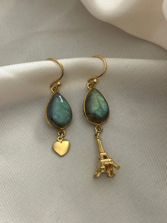 Gems and Geometry: I Love Paris Labradorite Earrings